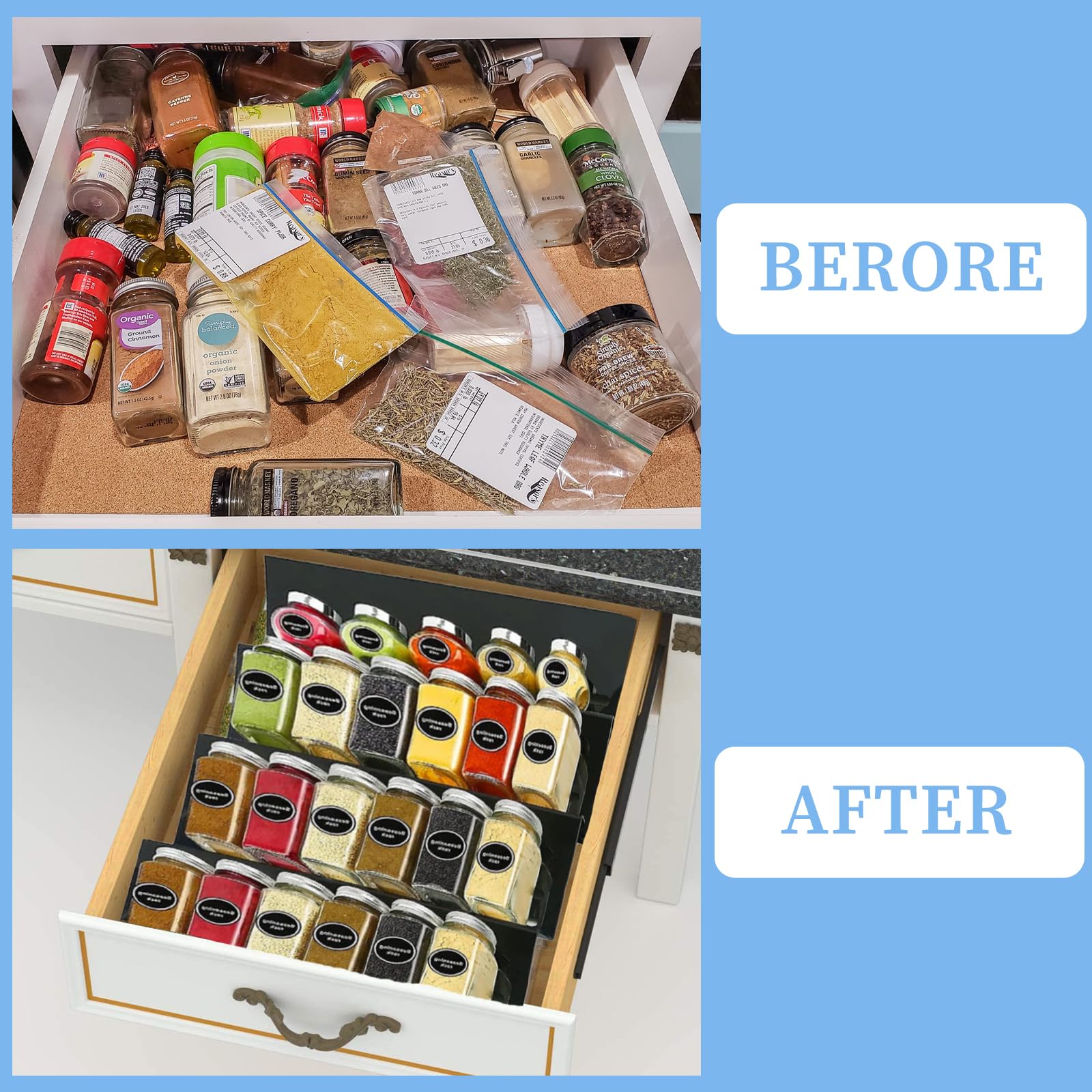 Étagère À Épices Extensible À 3 Niveaux Pour L'Intérieur De Placard De Cuisine, Convient Pour Le