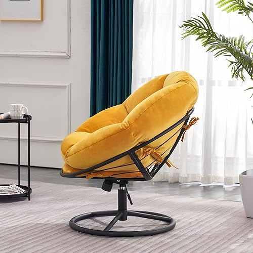 Miniatura 4 de MCombo Sillas giratorias Papasan, silla acogedora con elevación de gas con ajuste de altura, silla mecedora de terciopelo para sala de estar,