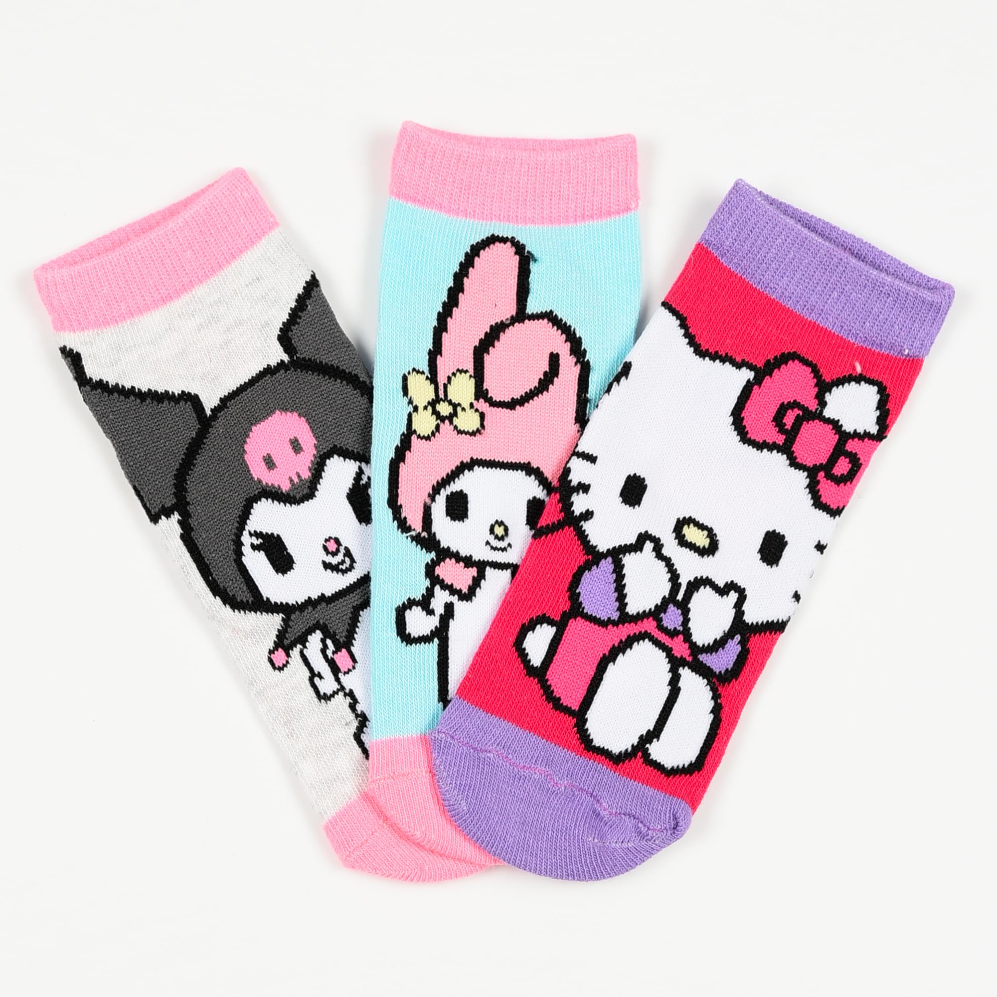 Hello Kitty Friends - Calcetines invisibles para niña, juego de 6 pares, fantasmas de algodón suave multicolor, Kuromy My Melody, tallas 23/26, 27/30, 31/34, zapatos bajos