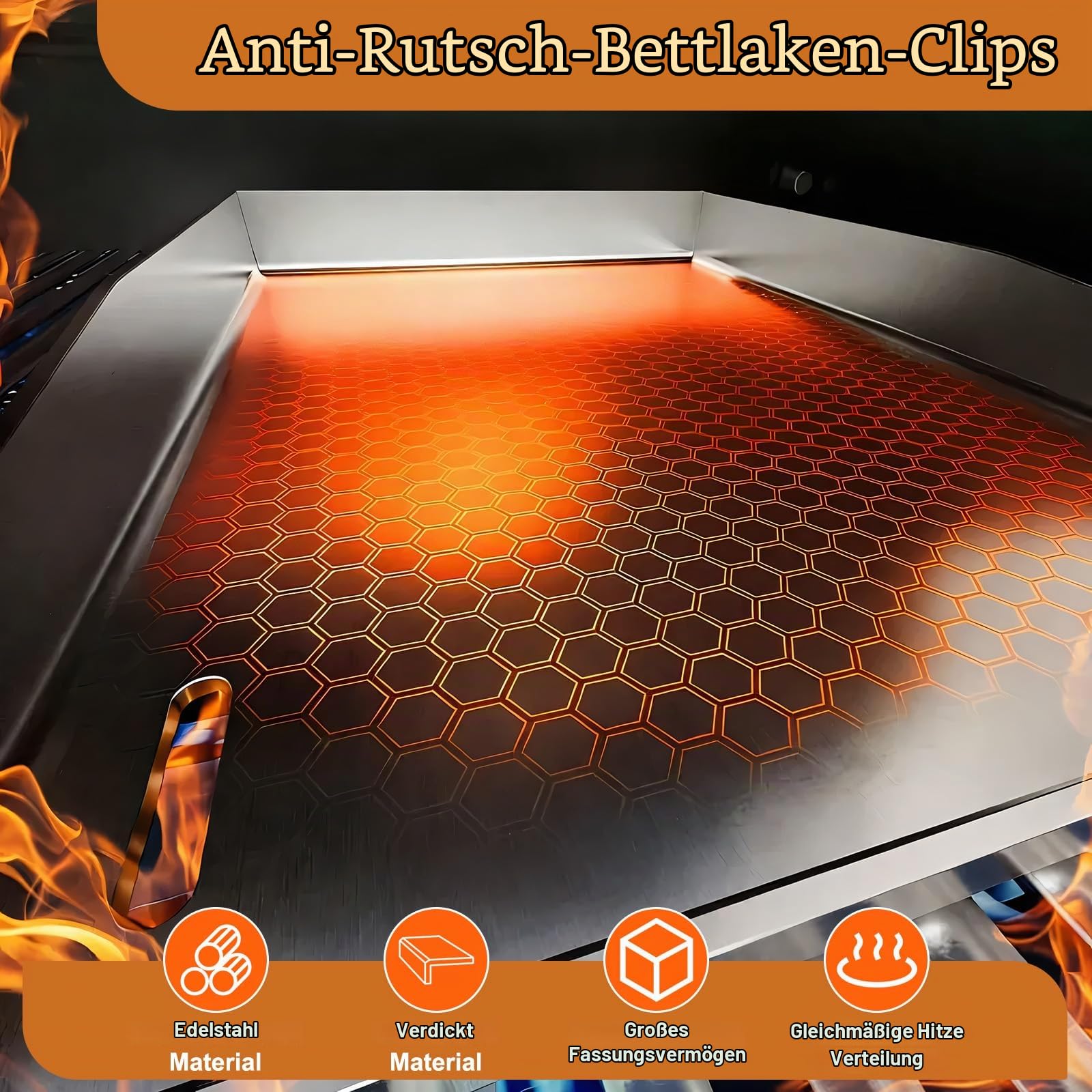Edelstahl Grillplatte mit Henkel, Schaufeln & Schabern, 58x41x7.5cm Universal Teppanyaki BBQ Plancha Camping Grillbegleiter, Grillzubehör Grill Platte Grillrost für Gasgrill Holzkohleöfen Grillpartys