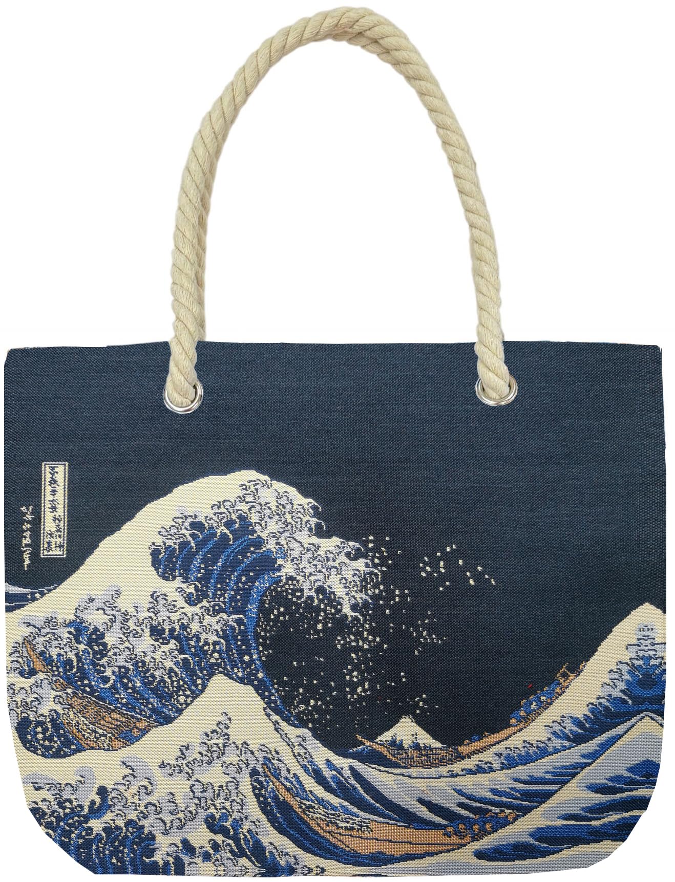 Signare Bolsa de playa con tapiz, gran ola de Kanagawa, diseño de museo británico con asas de cuerda (Great Wave Off Kanagawa, BEACH-BM-WAVE)