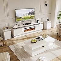 Vista 14 de Juego de Mesa Moderna de 4 Piezas para Sala de Estar, Incluye Soporte de TV para Chimenea de Alto Brillo de 70", Mesa de Centro LED y Juego de 2
