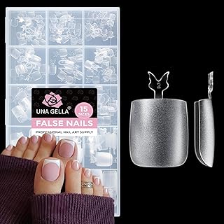 UNA GELLA Quadrat Fußnägel zum Aufkleben, 216 Stück 15 Größen Fußnägel Tips Press On Nägel Fussnägel zum Kleben Falsche Soft Gel Toenails Set Matte Für DIY Nagelstudio