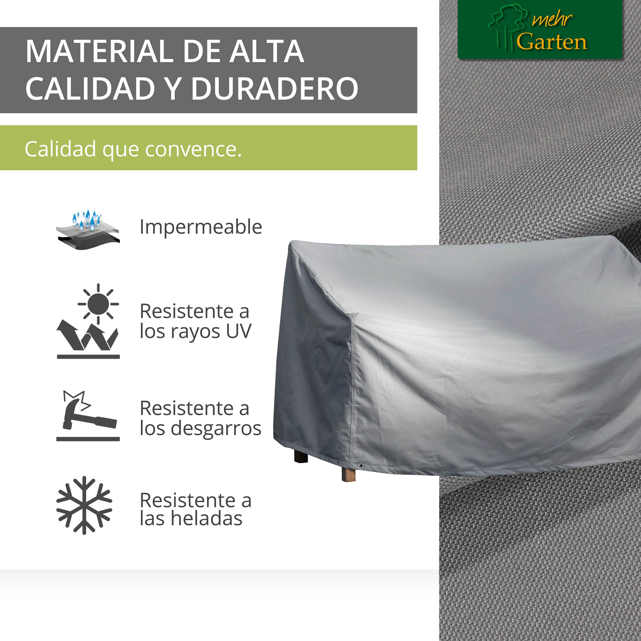 Funda protectora para banco de jardín | 133 x 70 x 63/86 cm | Poliéster tejido Oxford 600D, color: gris
