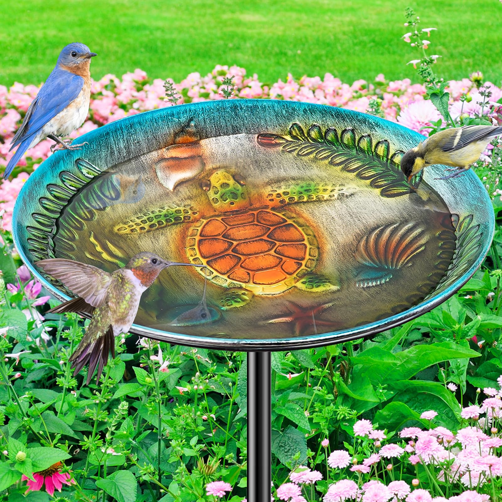 Photo 1 of ** missing long pipe**VeyFolzin.st Metal Bird Bath for Outside, Detachable Birdbath & Birdfeeder with Base Stake, Vintage Bird Baths Feeder Bowl for Outdoors Garden Yard Lawn Decor (Vintage Silver)