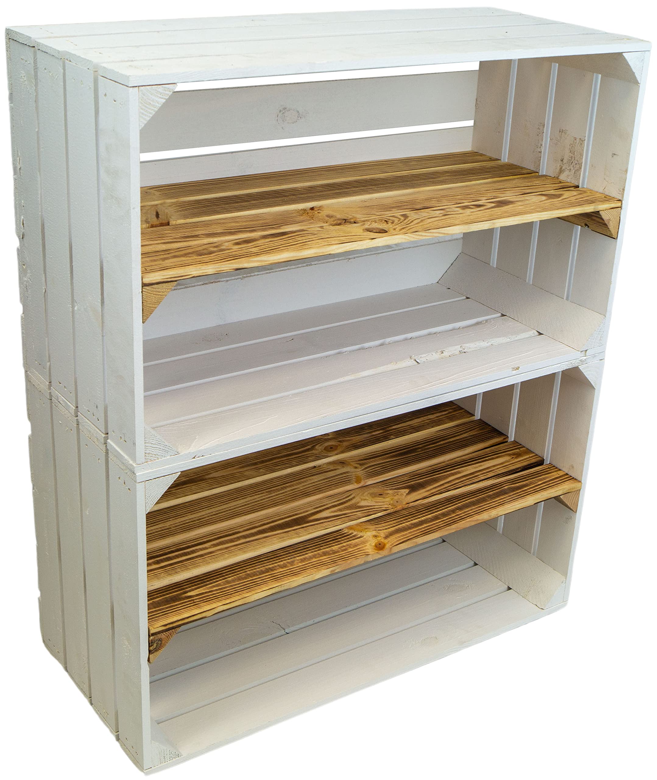Kistenkolli Altes Land 2er set grosse Obstkiste TOSCA geflammt mit langem Zwischenbrett ca 68x40x30cm/ Regalkiste Apfelkiste/Weinkisten Ablageregal Aufbewahrungskiste (weiß geflammt)