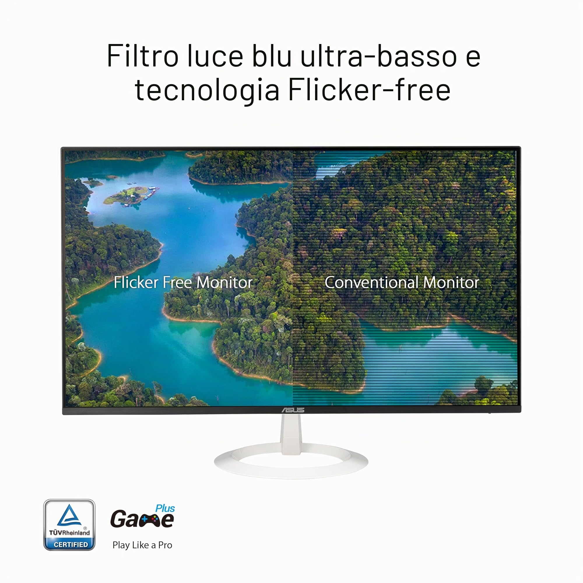 ASUS VZ24EHF-W Monitor Gaming Eye Care 24” pollici (23,8) Full HD (1920x1080), IPS senza cornice, 100 Hz, Adaptative-Sync, Tempo di risposta 1 ms (MPRT), HDMI, Filtro Luci Blu, Antisfarfallio, Bianco