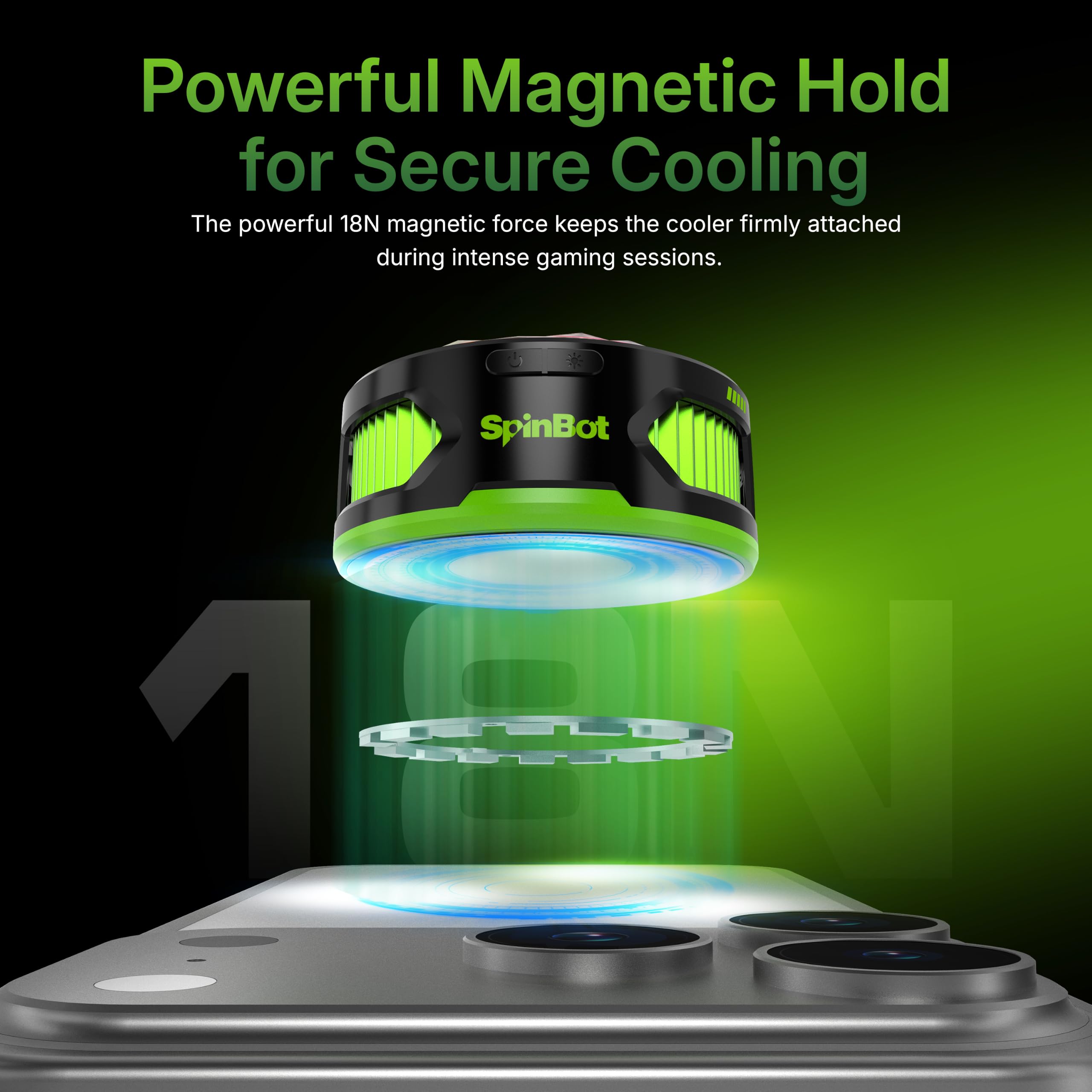 SpinBot IceDot Mag V2 Charge Magnetic Phone Cooler for Gaming | 20W Semiconductor Cooling | Pass-Through Charging | 5 Cooling Modes | Overclock Mode | RGB Temperature Display — Amazon image 7