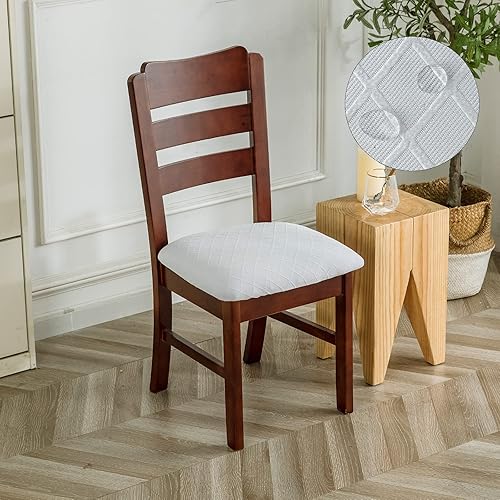 Miniatura 7 de Genina Fundas de asiento impermeables para sillas de comedor, fundas para sillas de comedor y cocina (blanco, 4 piezas)