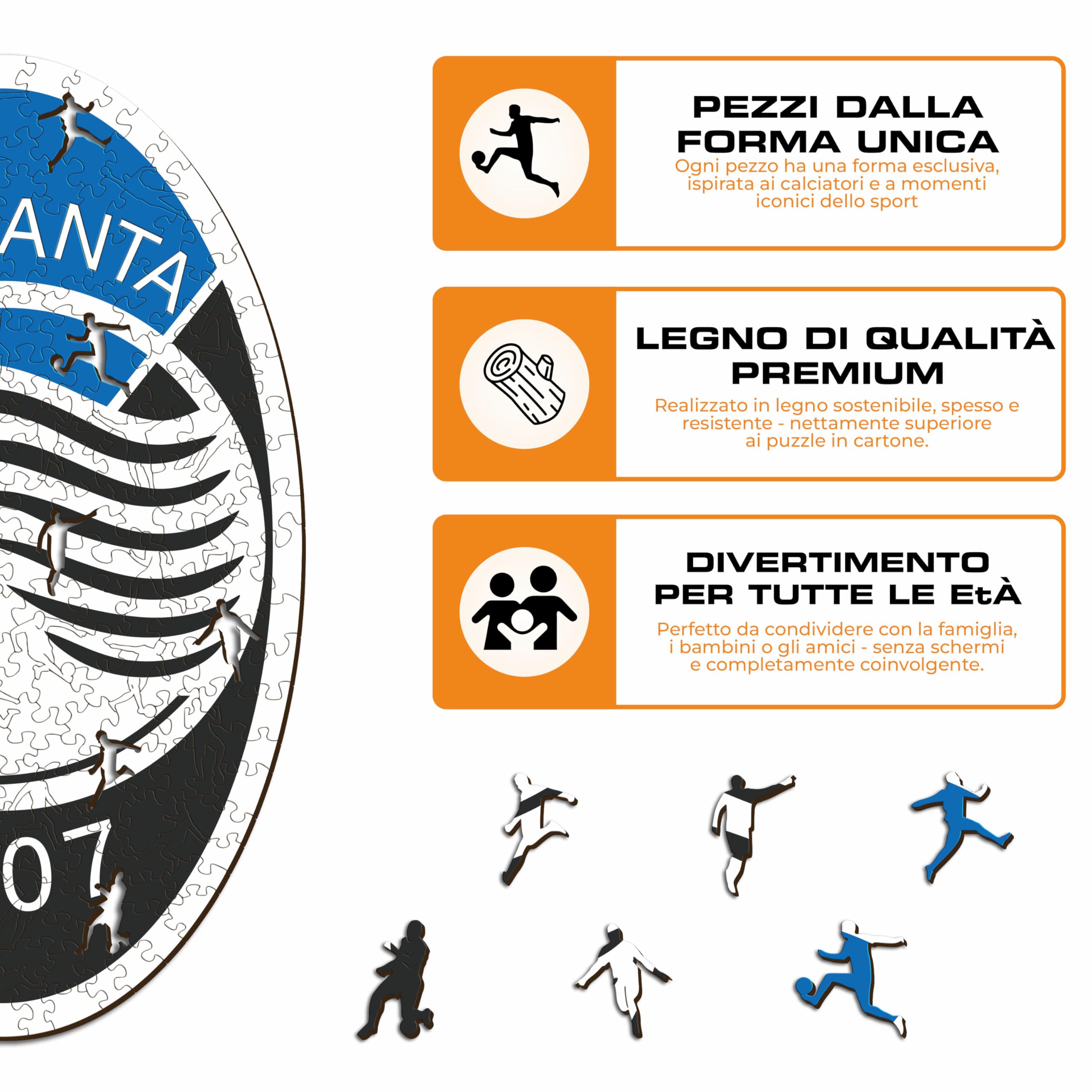 Iconic Puzzles - Atalanta, Logo, Puzzle di Legno con licenza ufficiale, 100% sostenibile, regalo per adulti e bambini, taglia S, 150 Pz