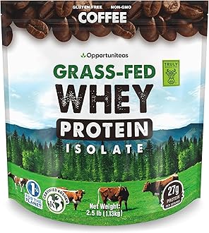 Opportuniteas Grass Fed Coffee Whey Isolate Protein Powder – 27 g Protein per Serving, Heavy-Metal Tested, Made with Real Colombian Coffee, Non-GMO, Hormone-Free, Sourced from Ireland, 2.5 lb