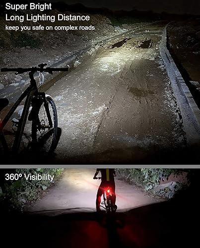 Miniatura 5 de Luces de bicicleta de 6400 mAh para conducción nocturna, juego de faros y luces traseras recargables USB C, superbrillantes, 1200 lúmenes, IPX5
