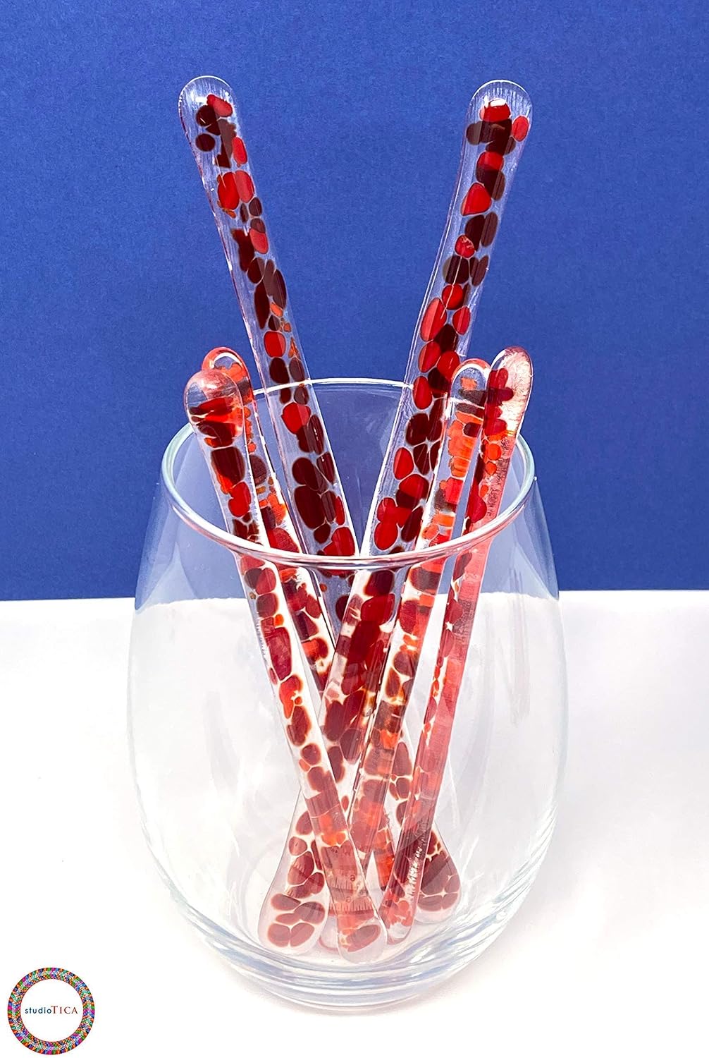 Handmade Glass Swizzle Sticks: Dragon's Breath (Glass Art Collection) - 7.25 inch stirrer for Coffee Tea and Mugs - Set of 4 with Gift Box by studioTica