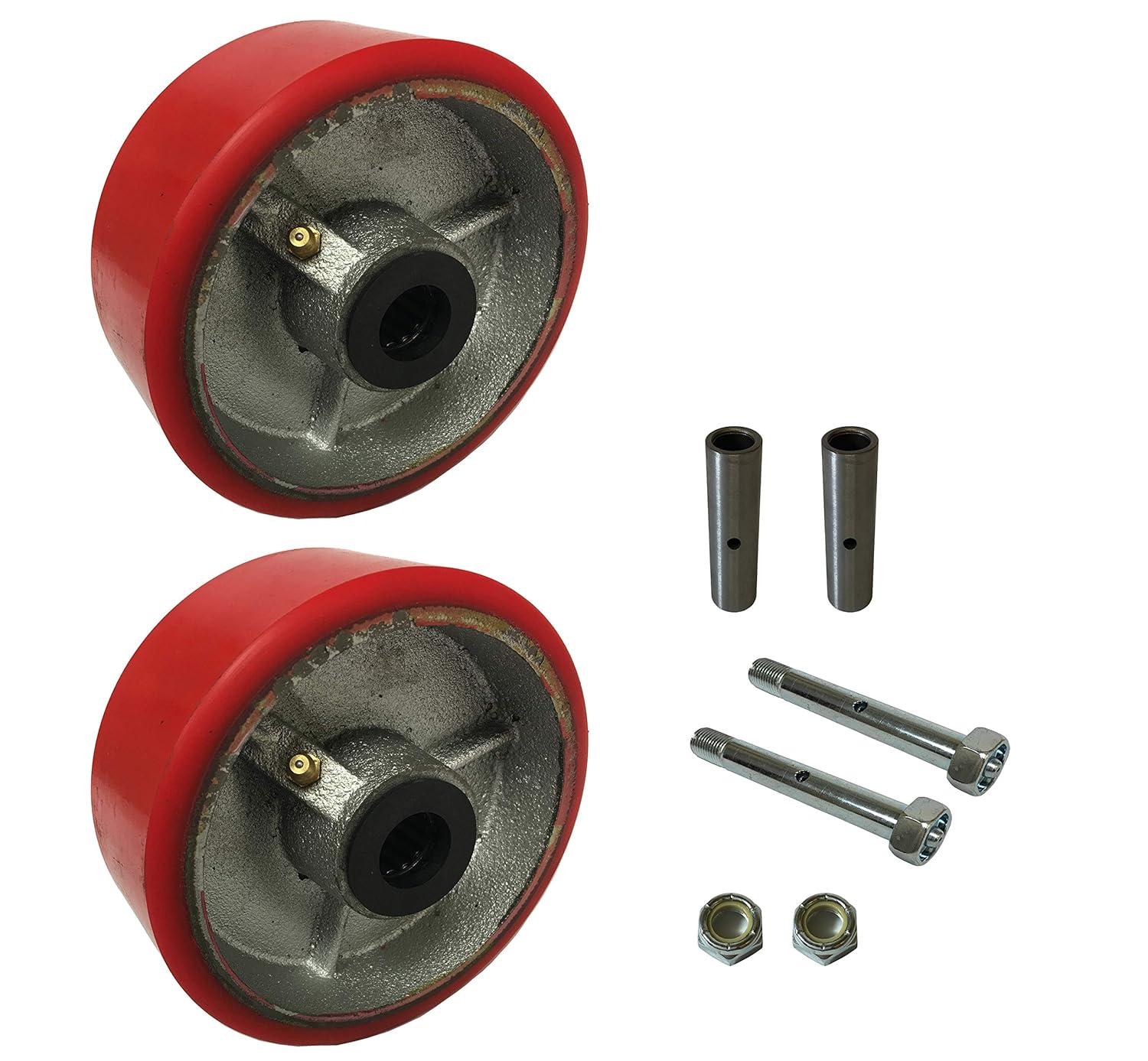 2 Caster Wheels Set 4" 5" 6" 8" Polyurethane on Cast Iron Wheel Set with Bearing & Kit (5" B & B & Axle)