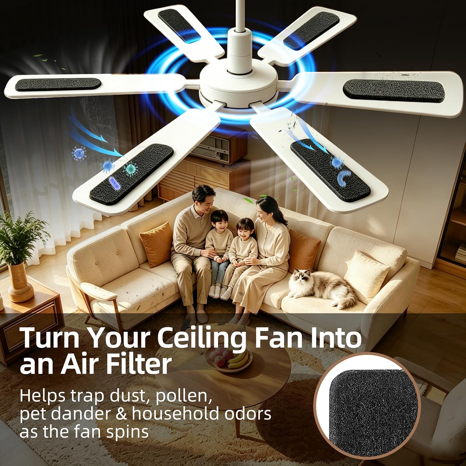Ceiling Fan Filters for Blades, 20 Pack Activated Carbon Pads