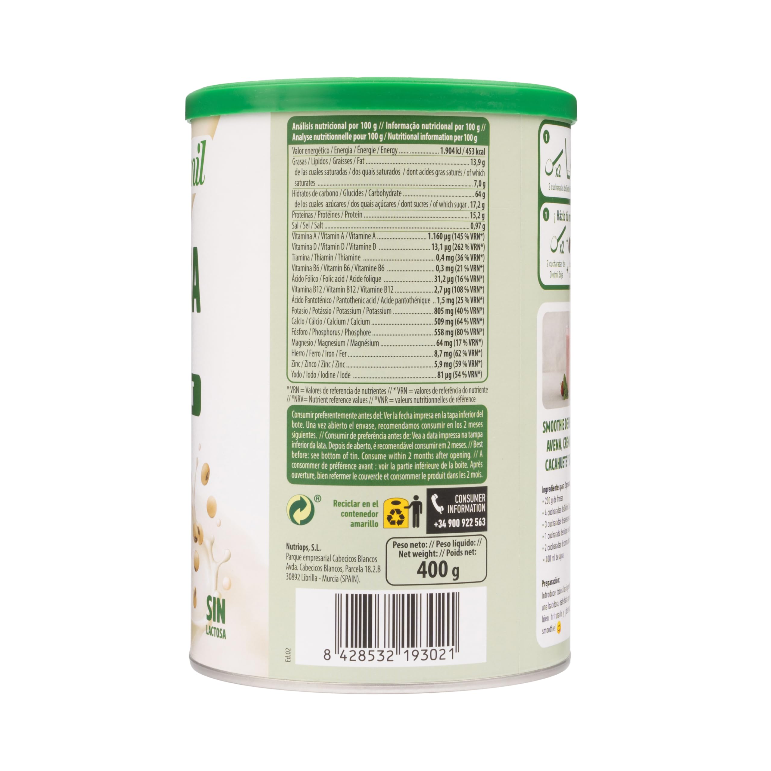 Naturgreen Dietmil Soja Calcium Instant Bio Bebida De Soja En Polvo 400 g