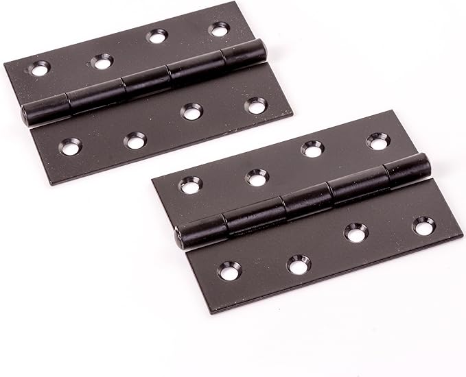 Pair of Large Heavy Duty Black Butt Hinges 4"/100mm Steel Hinges