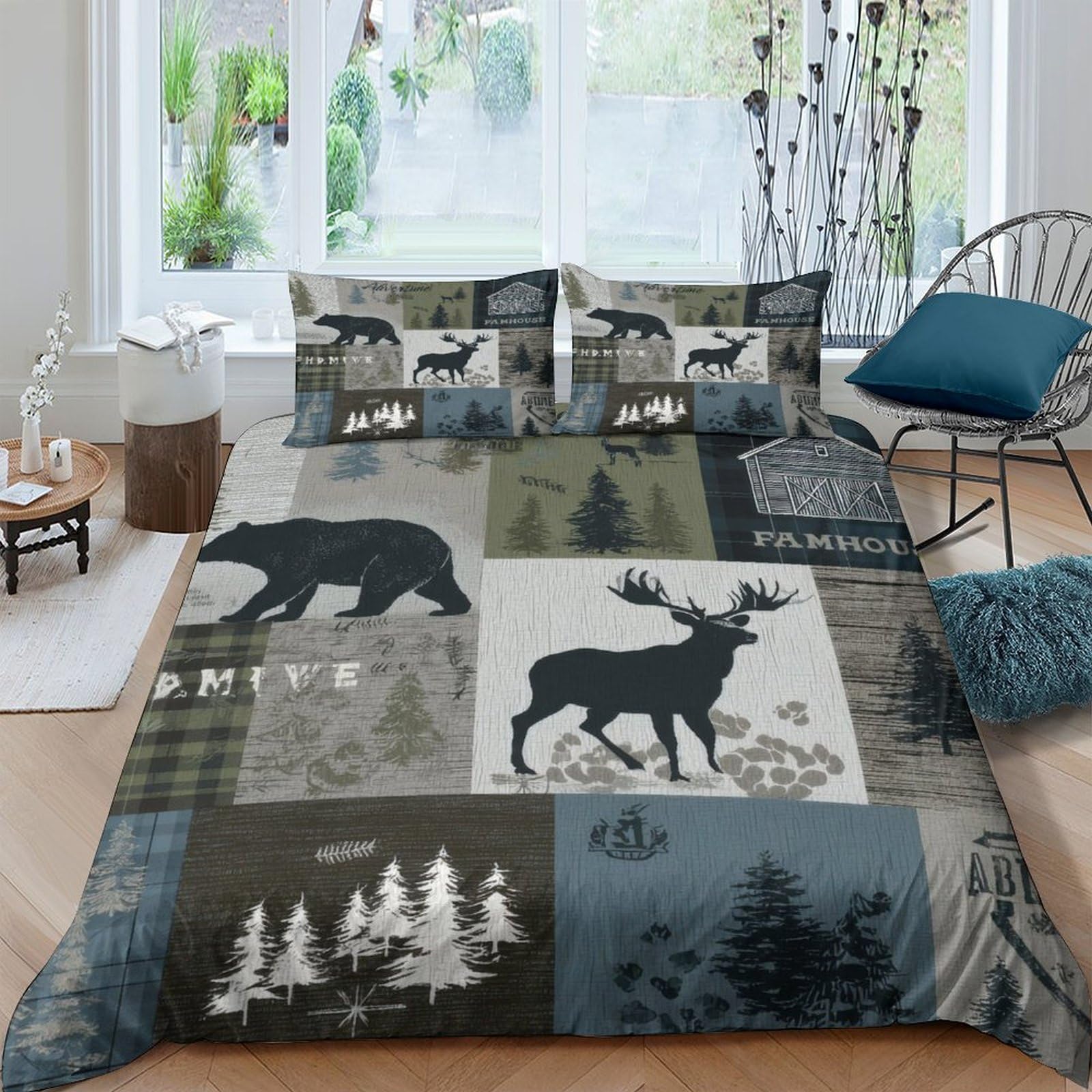 Ctjqhvkz Style-10 3D Printed Forest Bear Fitted Sheet Microfiber Moose Mattress Cover Non Slip Easy Care For Bedroom Guest Room Decor Single（135X200cm）