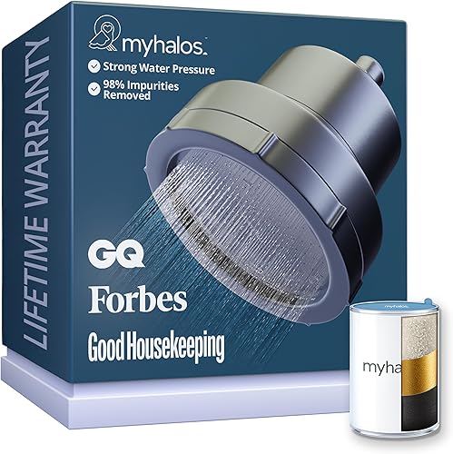 MyHalos Cabezal de ducha filtrado para filtro de agua dura, alta presión, elimina el cloro, filtro de cabezal de ducha para suavizador de agua dura,
