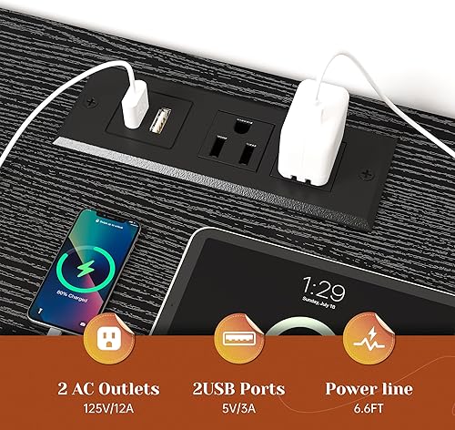 Miniatura 3 de EnHomee - Cómoda negra con luces LED y estación de carga, soporte de TV para televisor de 60 pulgadas, cómodas anchas y cómodas con estantes Negro