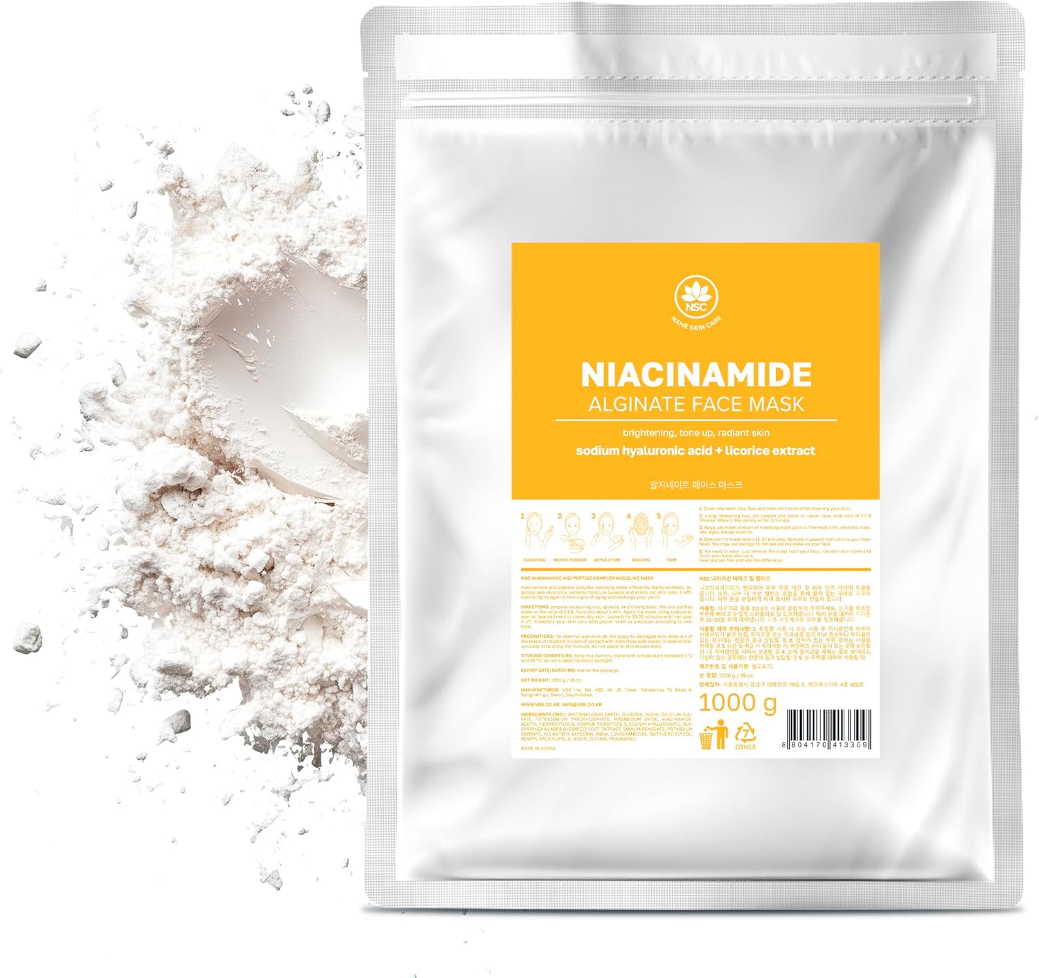 Name Skin Care Alginate Powder (1kg) Face Mask with Niacinamide and Peptide Complex – Peel Off Korean Beauty Natural Fascial Skincare – Hydrating Moisturizing Exfoliating Kit – 2.2lb, 40 Applications Name Skin Care Alginate Powder (1kg) Face Mask with Niacinamide and Peptide Complex – Peel Off Korean Beauty Natural Fascial Skincare – Hydrating Moisturizing Exfoliating Kit – 2.2lb, 40 Applications