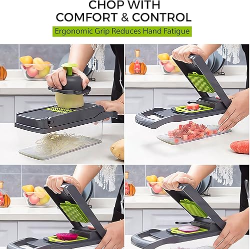 Miniatura 6 de Cortador de verduras y mandolina multifunción para rebanar, cortar cebolla, picar, rallar y juliana sin BPA y fácil de limpiar  16 en 1
