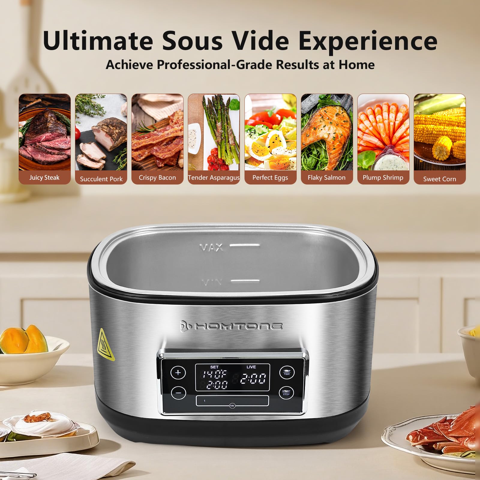 Sous Vide Cooker, 8 Quart All-in-One Design with Precise Temperature Control, 3D Water Circulation, Easy Setup 1000W for Steak Chicken Meal Prep