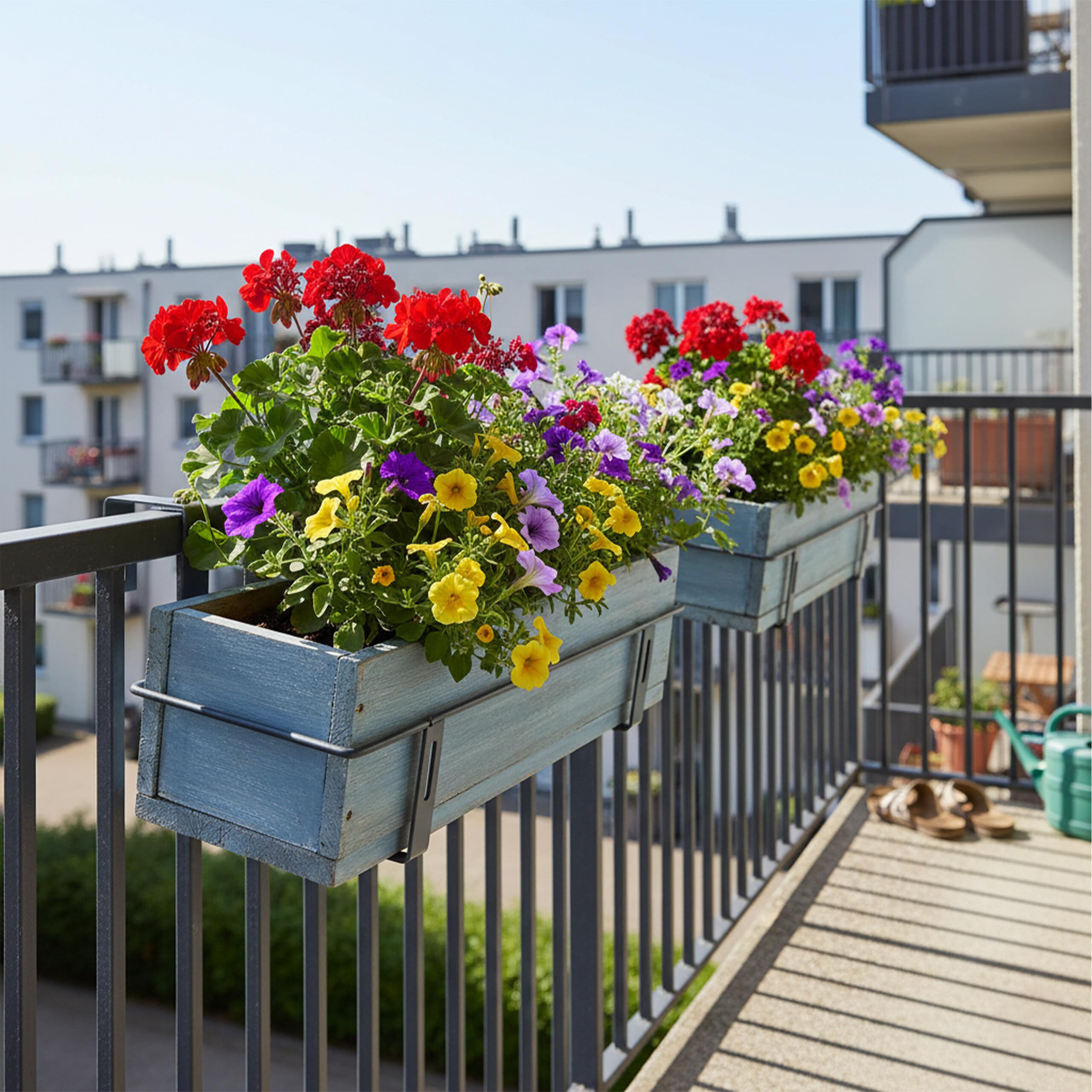 Relaxdays Supports pour jardinières réglables sans perçage métal pour balustrades, Marron Clair 17x2x34 cm