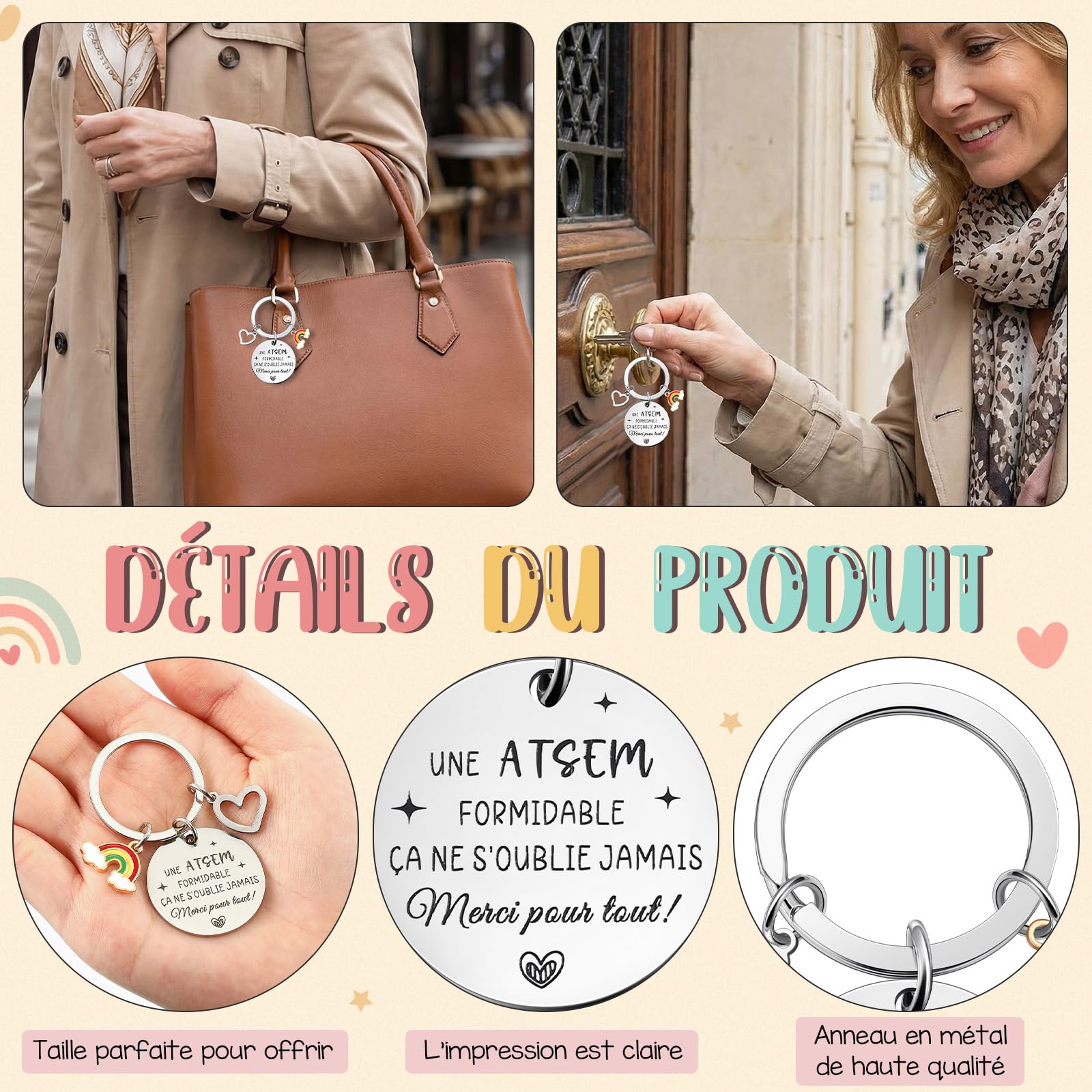 Coffret Cadeau ATSEM 3 Pièces Trousse de Maquillage Porte-Clés Stylo à Bille