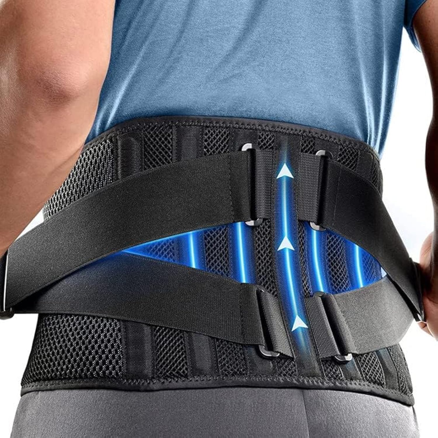 Air Mesh Adjustable Lumbar Back Belt Ergonomic Waist Support Brace for Lower Back Pain Relief Sciatica Herniated Disc Scoliosis (Large)