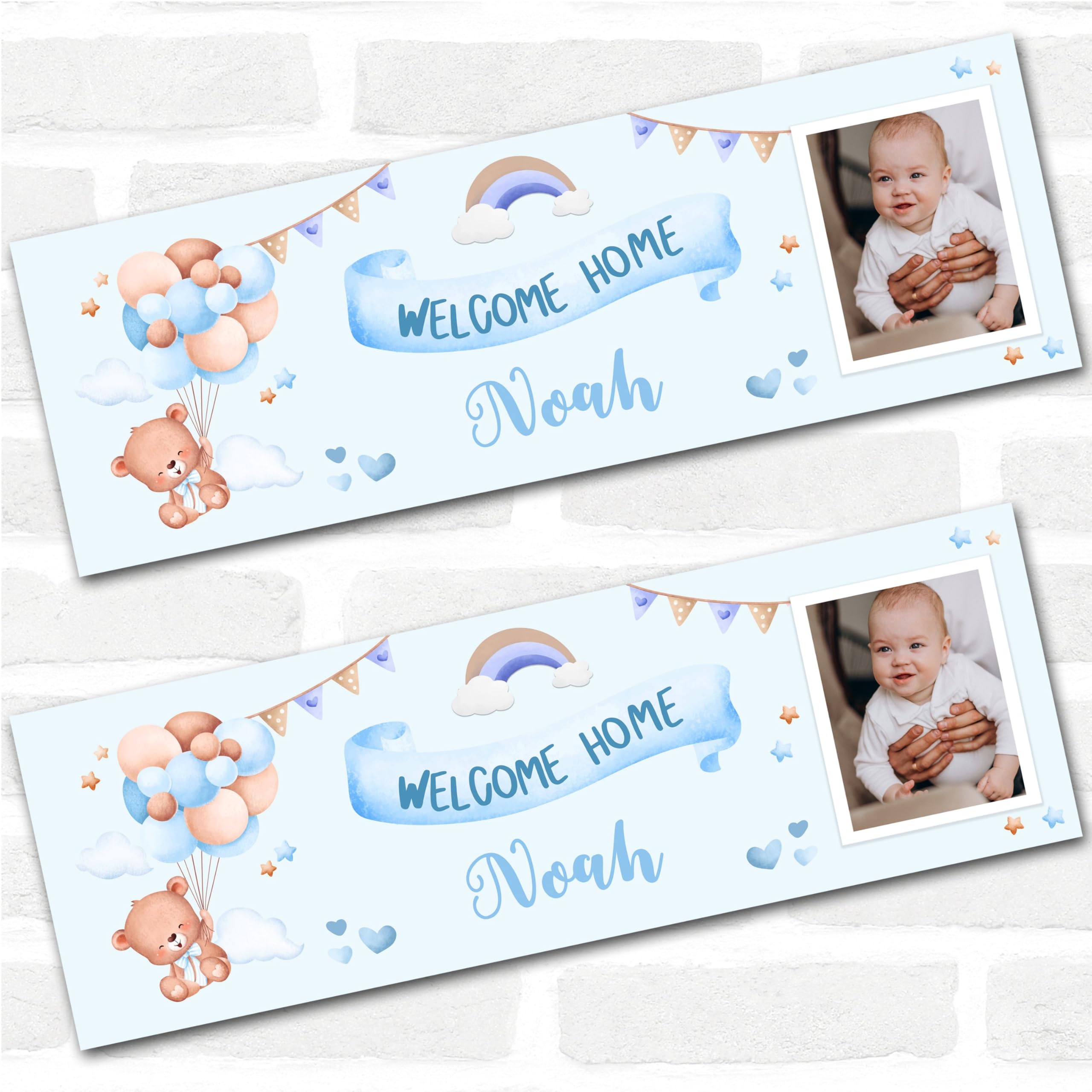 Personalised Party Banner For New Baby Boy Welcome Home Photo Bear Blue Balloons | 3 ft x 1 ft | 4.5 ft x 1.5 ft | 6 ft x 2 ft | Custom Large Party Decoration, Event Banner, Backdrop, Décor, Signage.