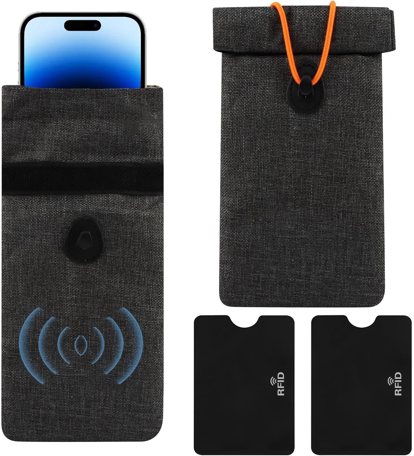 Faraday Bags for Phones, 2 PCS Signal Blocking Pouch with RFID Card Sleeve, Faraday Cage Bag, Privacy Protection Storage for Key Fob, Phone, GPS, NFC Devices Gray