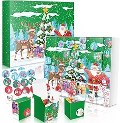 Caixa de presente com calendário do advento de Natal DIY 2025-24 dias de caixas surpresa para crianças, família e amigos - verde