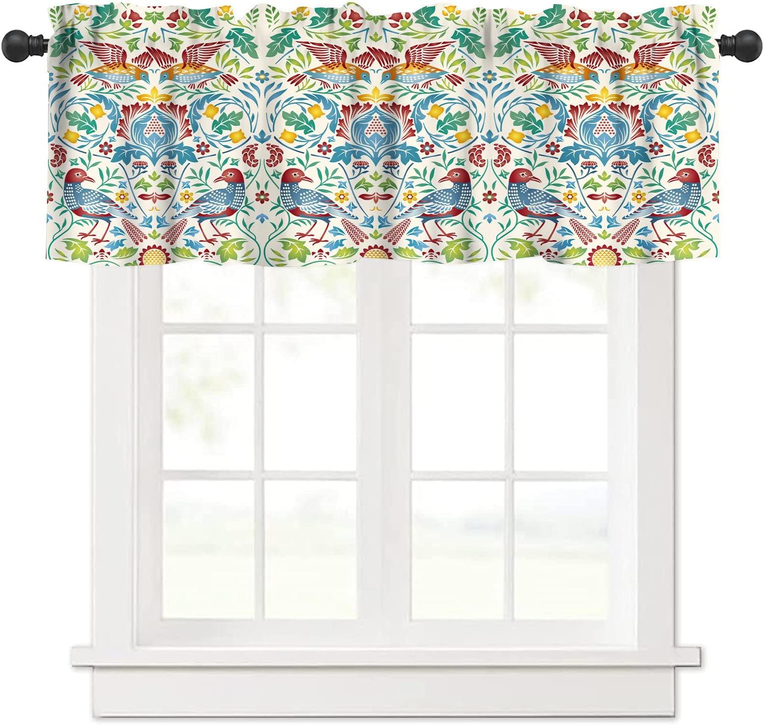 William Morris Bird Valance Curtain for Kitchen Antique Rustic Art Nature Forest Plants Morris Style Birds Flowers Window Treatment Valances Curtains for Living Room Bedroom 54x18Inch 1P
