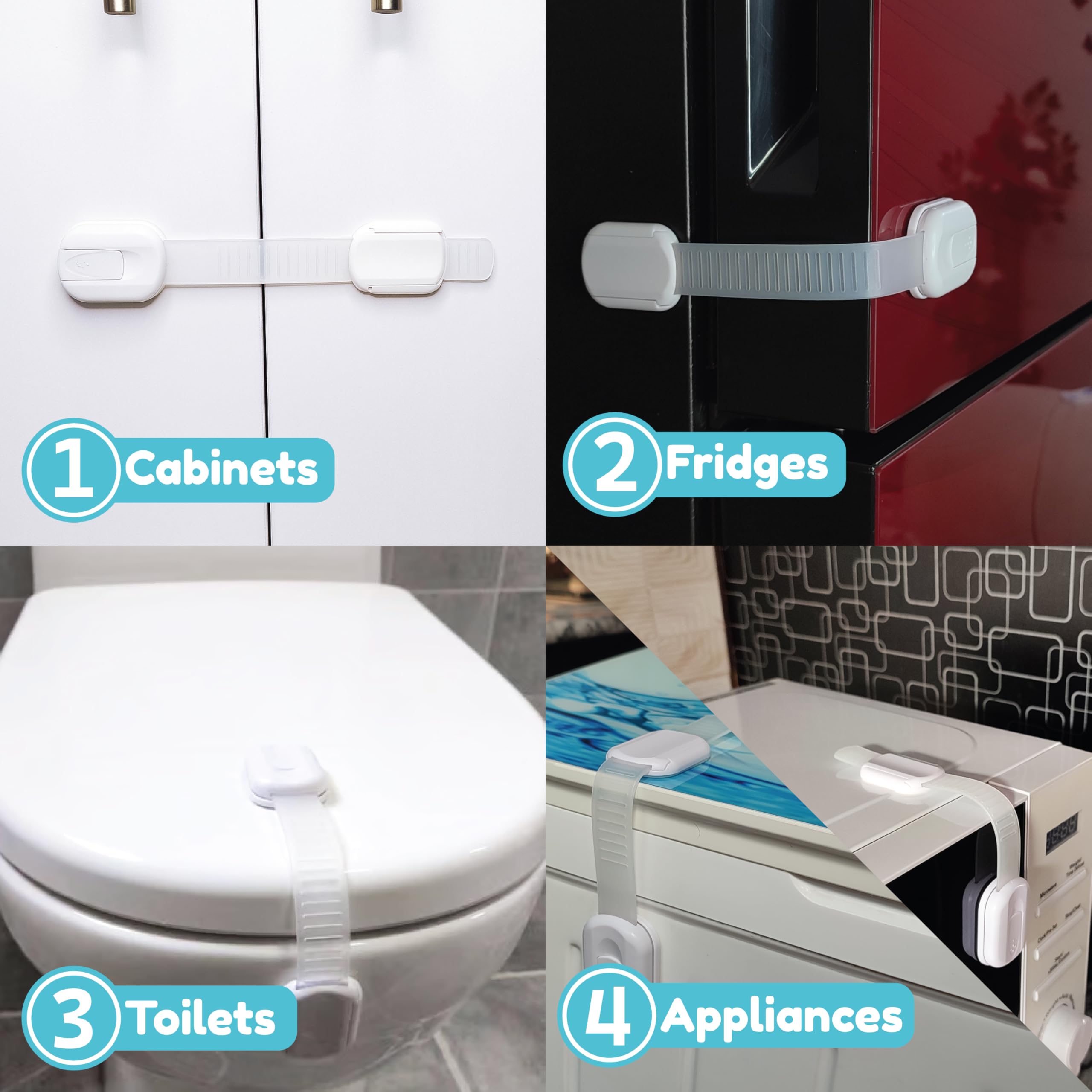 Cupboard Locks for Children, Ximogo® Premium Baby Proofing Child Locks for Kitchen Cupboards, No Drill Required - Image 3