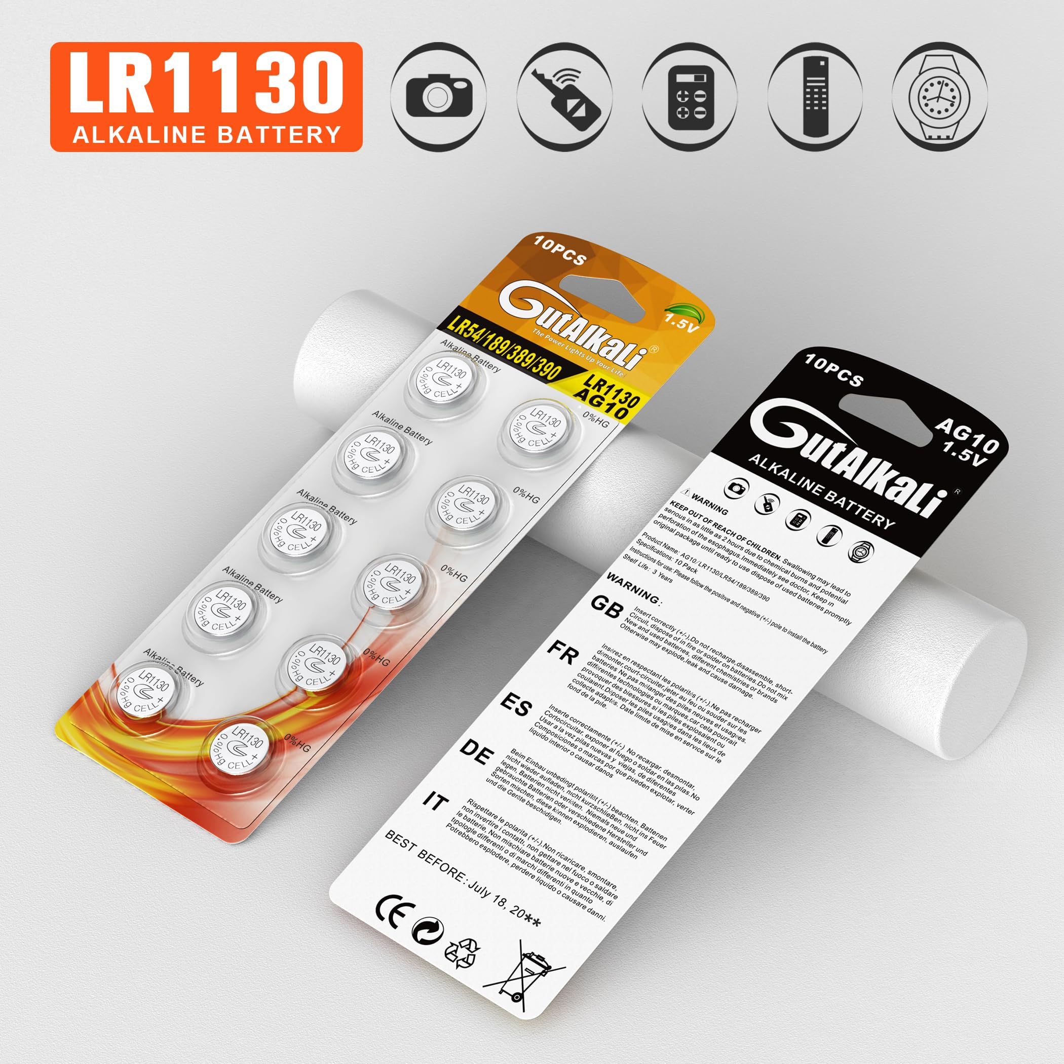 Lot De 10 Piles Bouton AG10 LR1130 1.5V Alcalines - Pour Télécommandes, Calculatrices, Jouets, Appareils Photo - 10