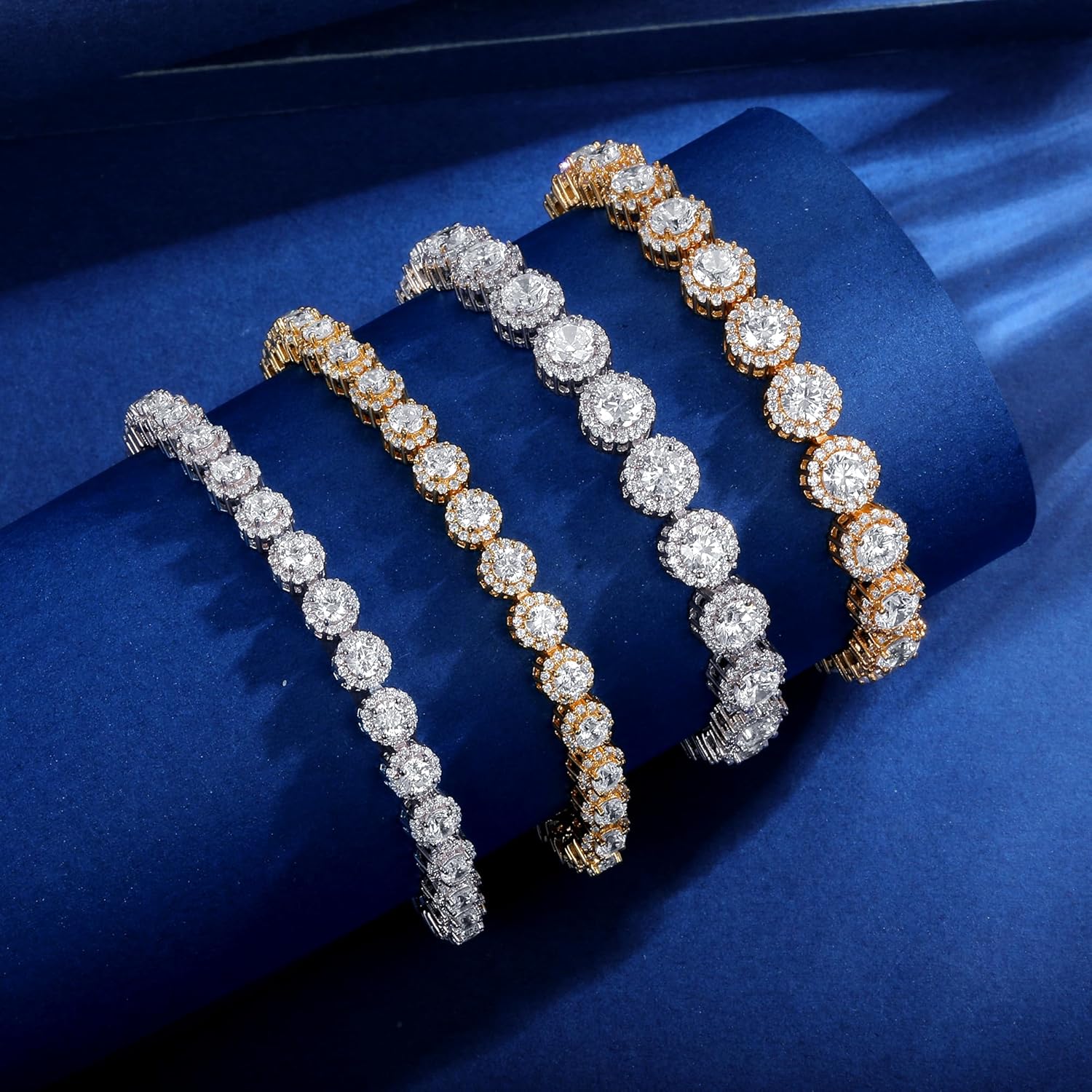 Gemsme Tennis Bracelet for Women 1 Row 18K Yellow Gold/White Gold Plated 5mm Round Cubic Zirconia Bracelets 6.5-8.5 inch