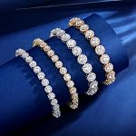 1 Ligne 18K Plaque d'or blanc/jaune 5mm Bracelets Cubic Zirconia ronds bracelet de tennis Halo pour les femmes 6,5-8.5 pouces