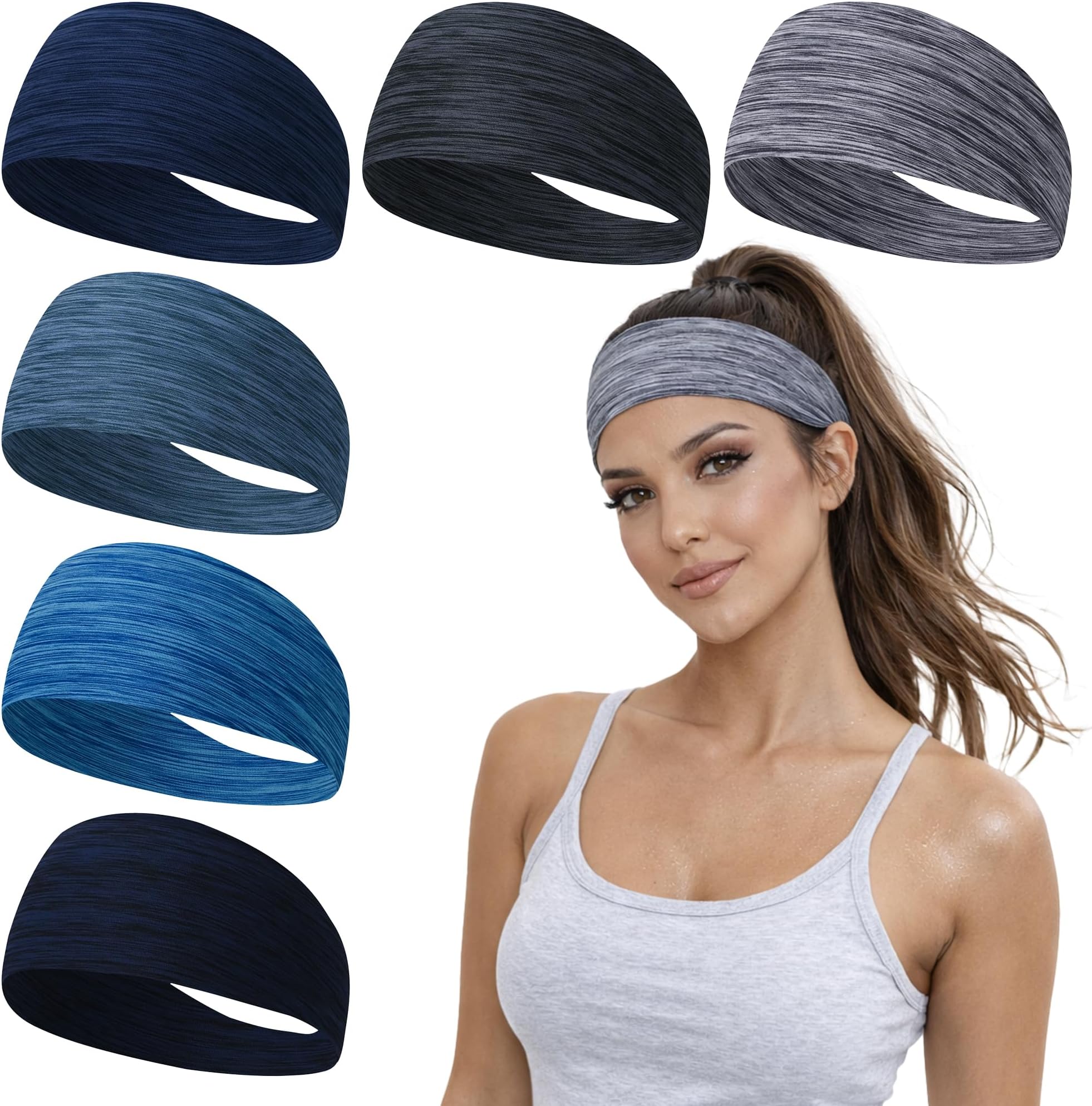 Headbands for Women Hair Non Slip - Workout Headbands Elastic Hair Bands, Soft Stretchy Sweatbands for Sports Yoga 6Pack