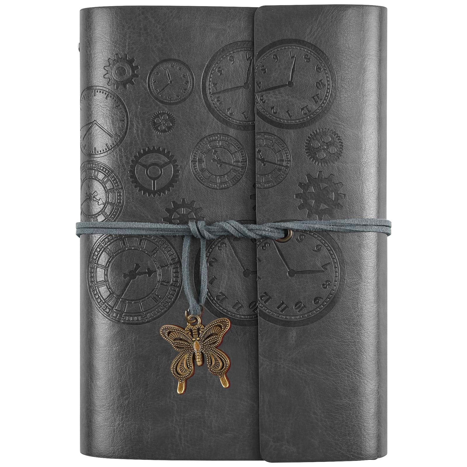 Asten Leather Diary, Refillable Diary, Vintage Spiral Bound Notebook, Travel Diary for Writing with Lined Paper, Gift for Girls, Boys, A5 23 x 16.5 cm, Grey