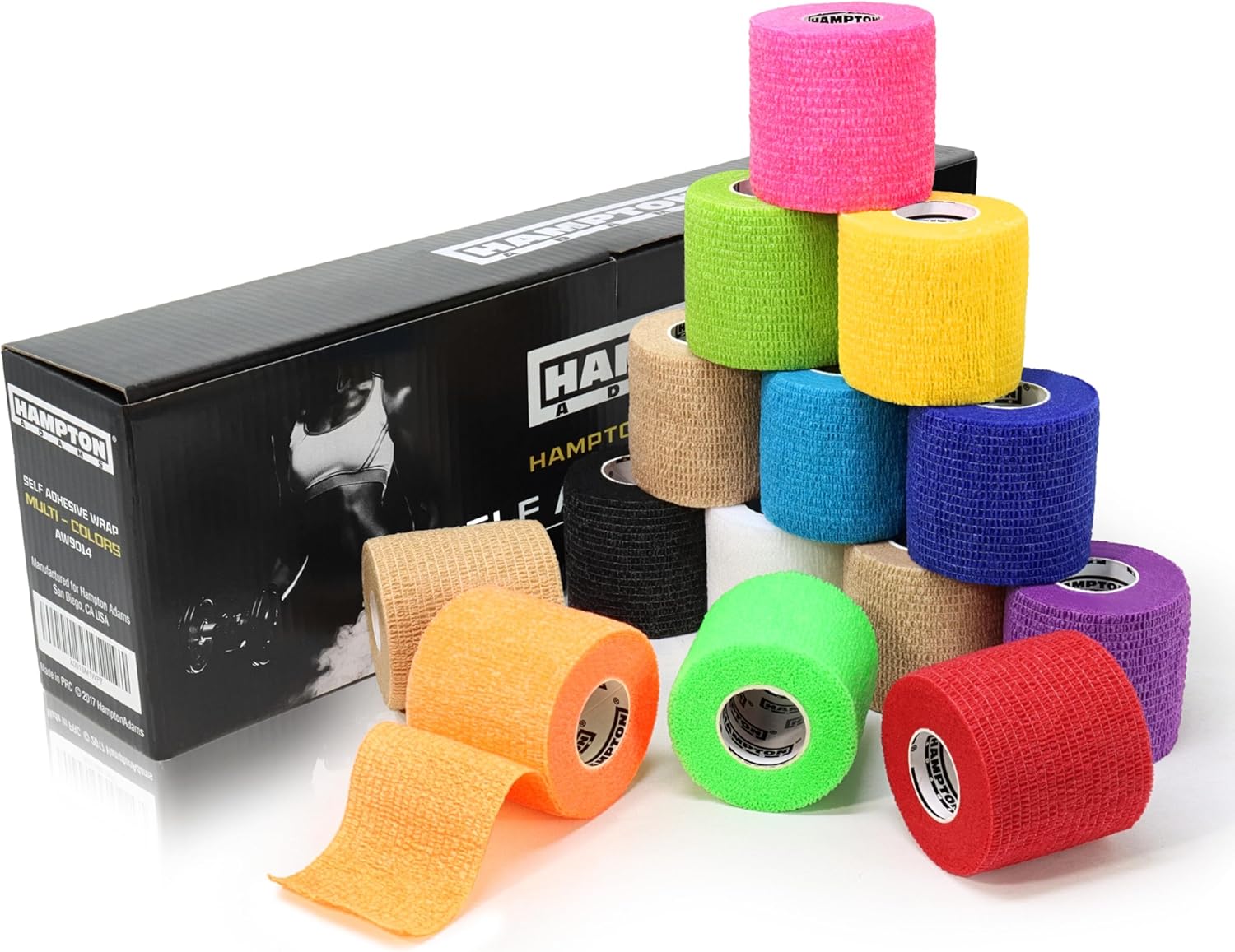 Self-Adhesive Athletic Bandage Wrap (14-Pack) – Pet Safe, Breathable, 15ft – Rainbow Mix for Sports Injuries