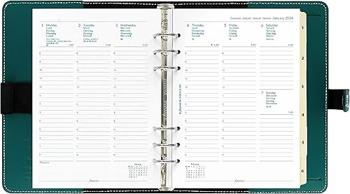 Miniatura 8 de Filofax The Original Organizador, tamaño A5, aguamarina oscura, cuero, seis anillos, calendario semanal para ver, multilingüe, 2024 (C022383-24)