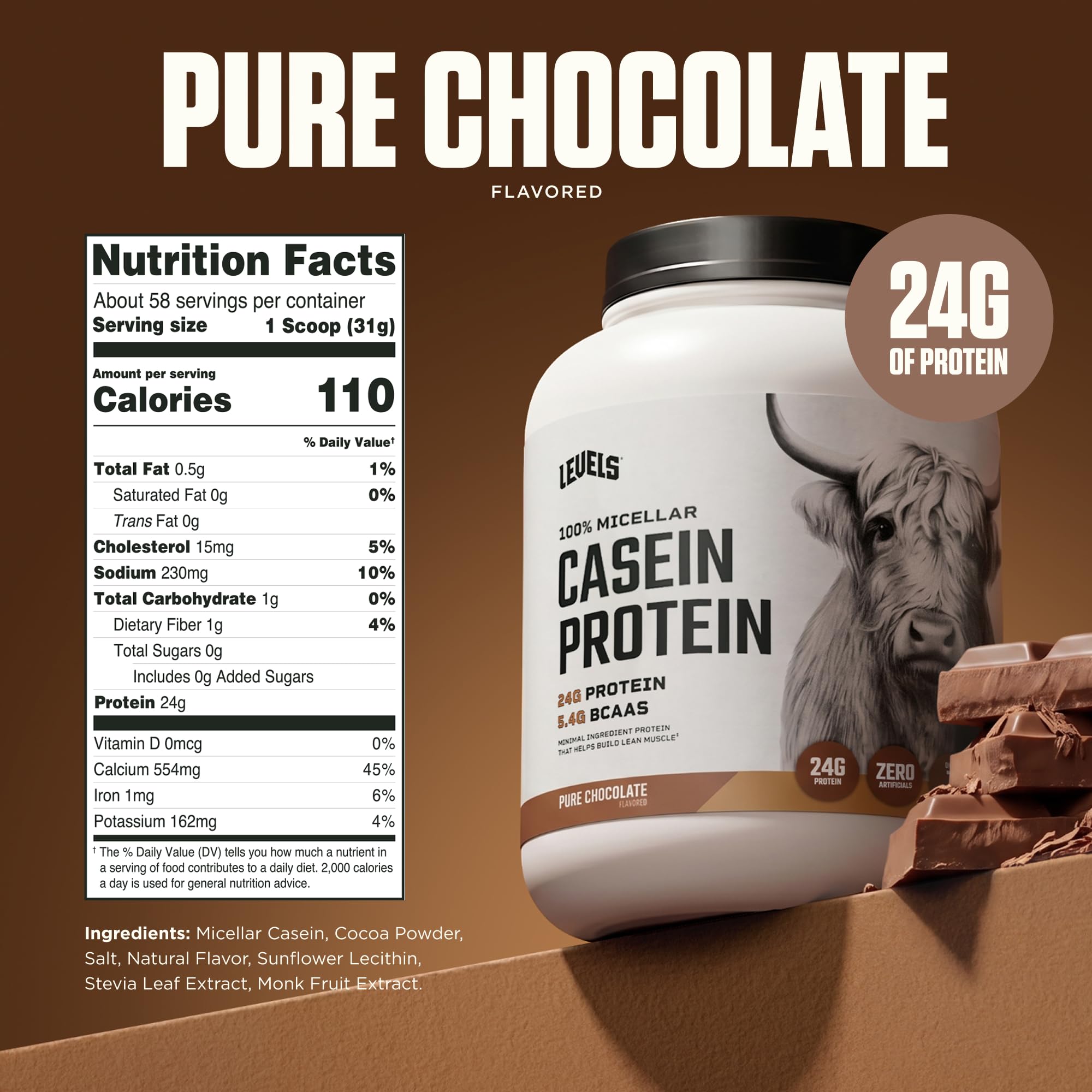 Levels 100% Micellar Casein Protein, Hormone Free, Chocolate, 4LB — Amazon image 3