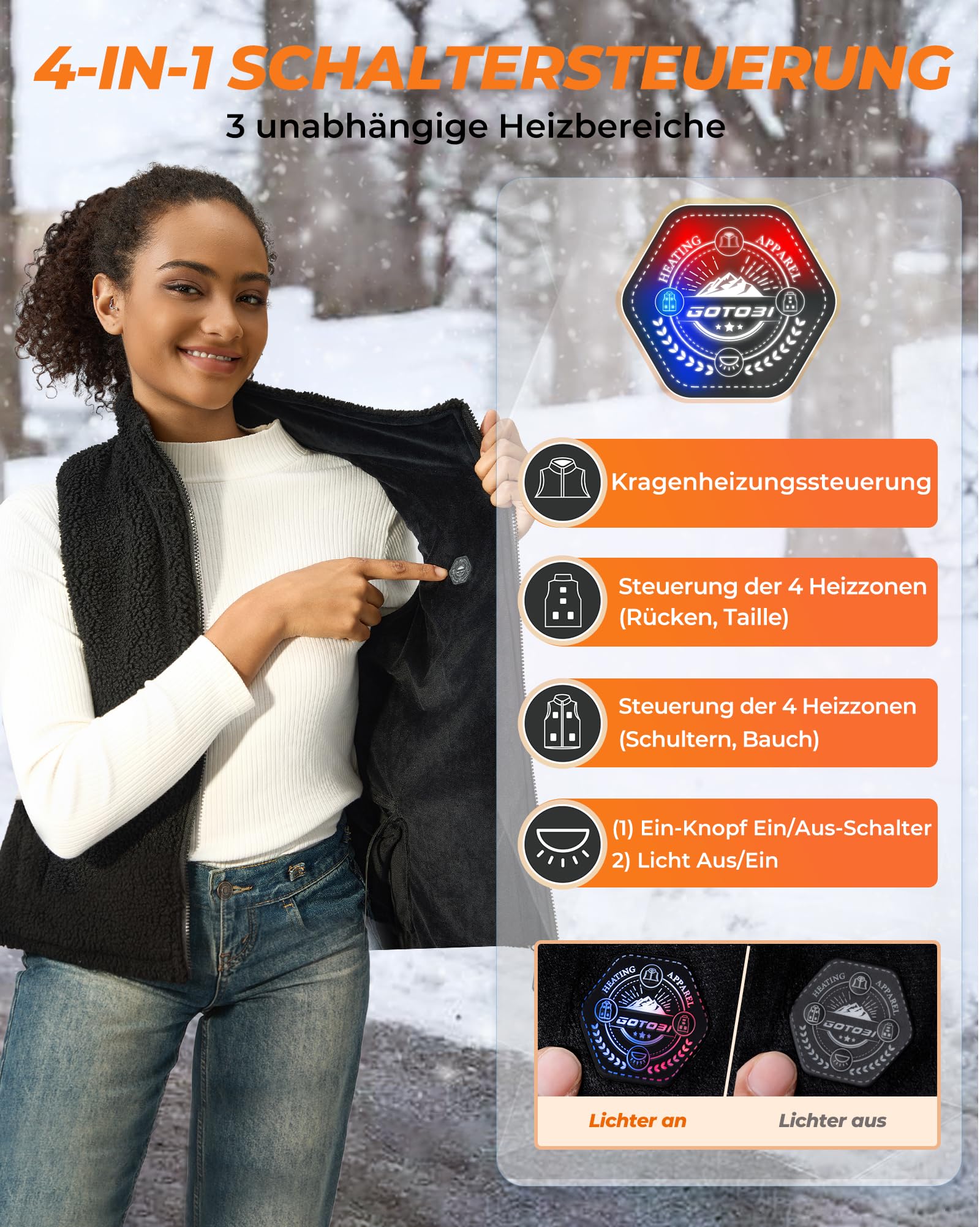 Beheizbare Fleece Weste Damen mit 16000mAh 7.4V Powerbank,9 Heizzonen Beheizte Fleeceweste mit 3 Einstellbar Temperatur,Wärmeweste Jacke,Heizweste Damen für Radfah, Outdoor-Arbeit