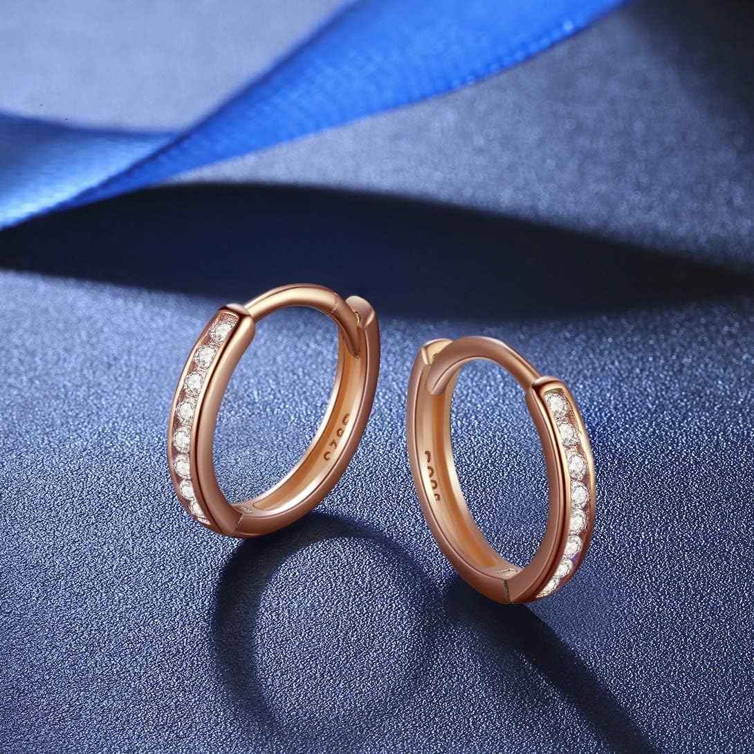 Silver Hoop Earrings for Women, 925 Sterling Silver Huggie Hinged Earrings with AAA Cubic Zirconia, Diameter 13mm Hypoallergenic Small Sleeper Hoop, 8/10/12/13MM thumbnail