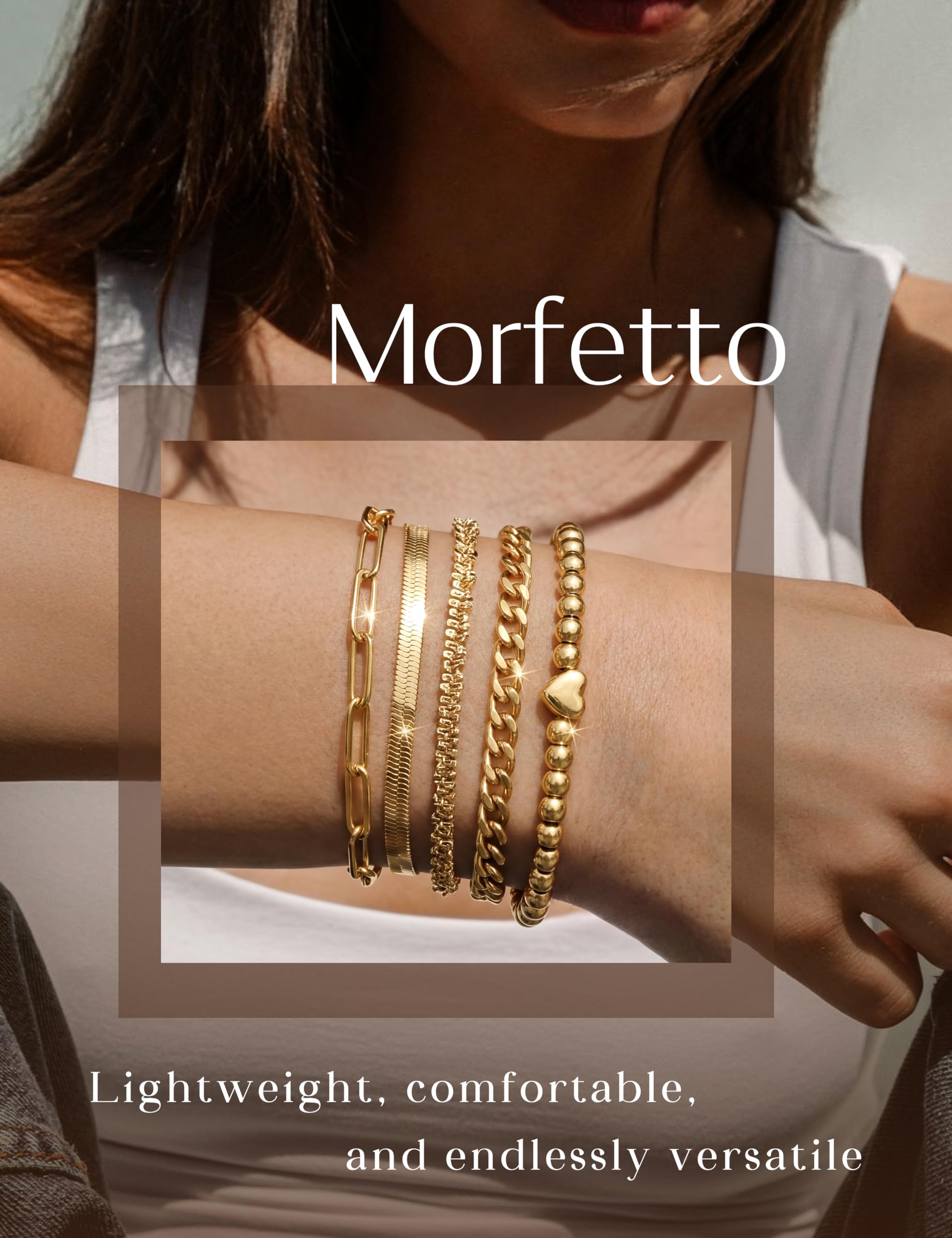 Morfetto Zestaw 6 złotych bransoletek damskich