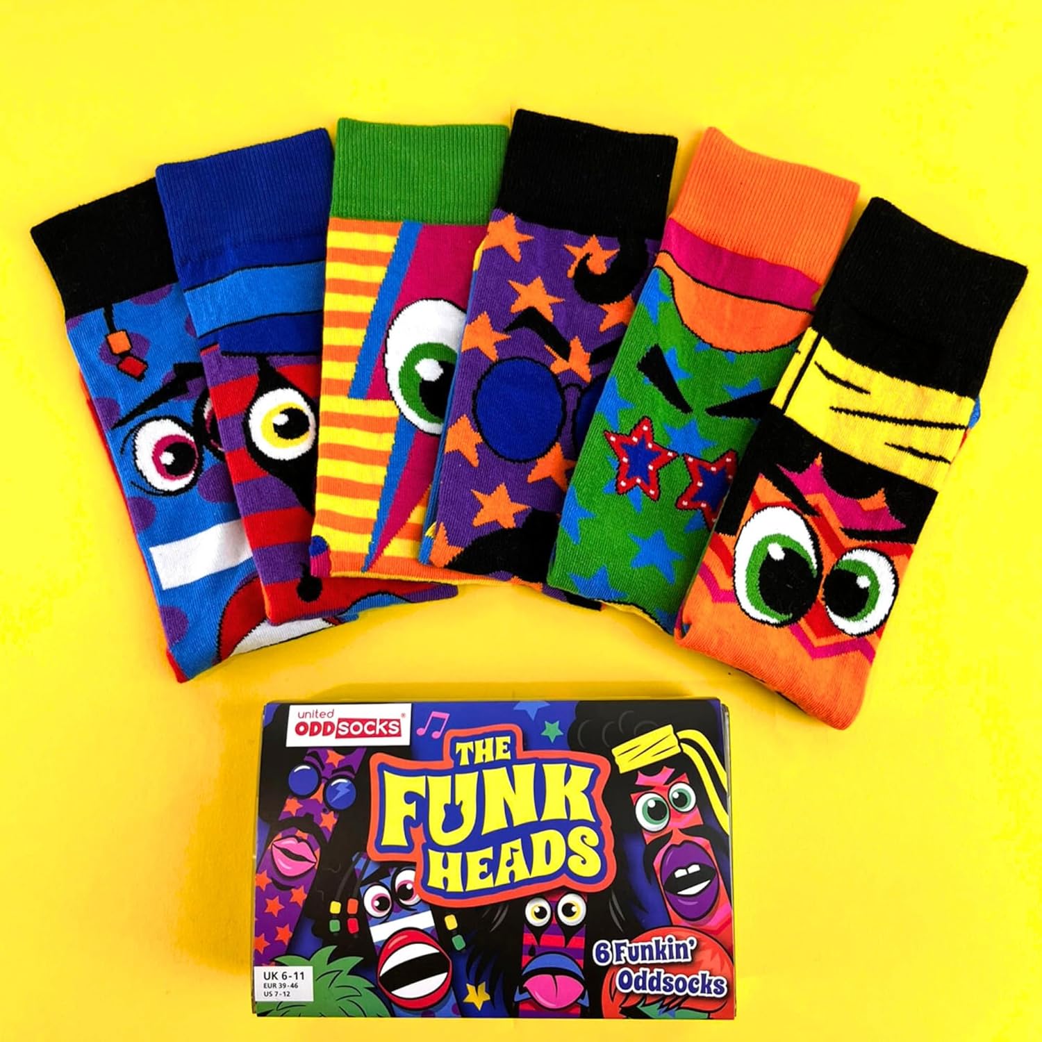 United Oddsocks The Funk Heads - Box of 6 Individual Socks Mens Oddsocks US 7-12 - Image 5