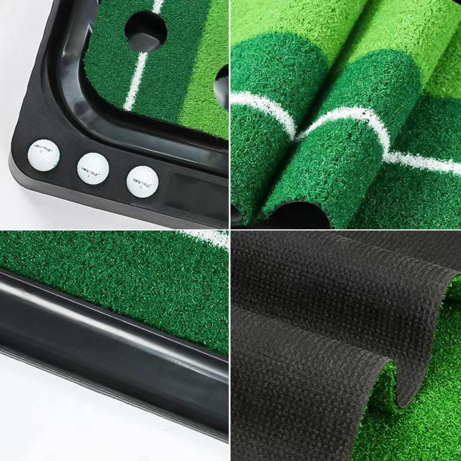 Entrenador de Putt de Golf Alfombra de Putting Tapete de Práctica Colchoneta de Entrenamiento Guía de Alineación con Línea Blanca Césped de Imitación