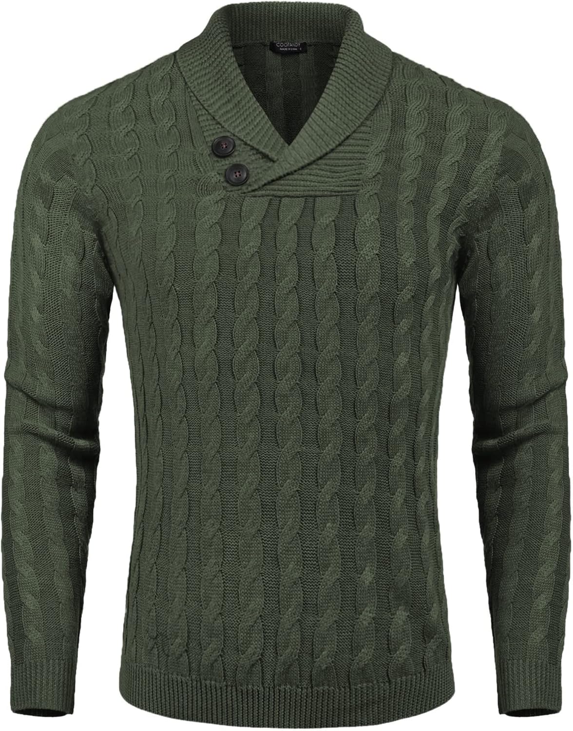 COOFANDY Men's Shawl Collar Pullover Sweater Slim Fit Casual Button Cable Knit Sweaters - Image 2