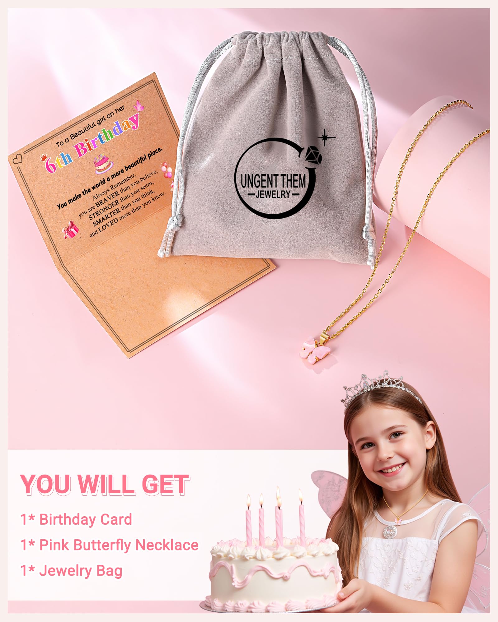 UNGENT THEM Happy 5th 6th 7th 8th 9th 10th 11th 12th Birthday Gifts, You Make The World A More Beautiful Place Butterfly Necklace Bday Presents